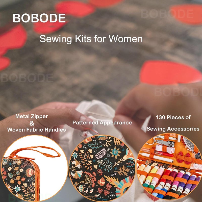 Bobode 130 PCS Printing Sewing Kit with Sewing Supplies Accessory,Boho Pattern Sewing Set with Zipper Sewing Case, Professional PU Sewing Kit for Adults, Travel,Emergency, Home - Image 3